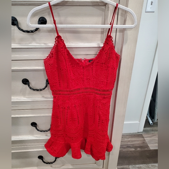 Sexy Red Crochet Mini Dress - Picture 2 of 8